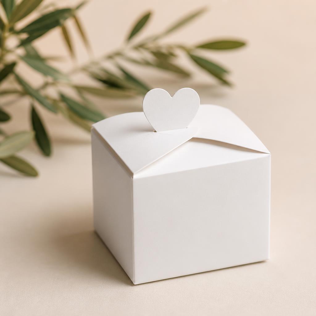 Caja de Regalo Souvenir con Cierre Corazón de Cartulina blanca 300 g personalizable con tu logo — Gaia Packaging Argentina